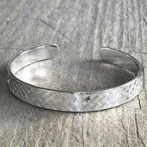 Shiny Sterling Silver Plaid Tartan Open Cuff Bangle Handmade 9.5mm Wide